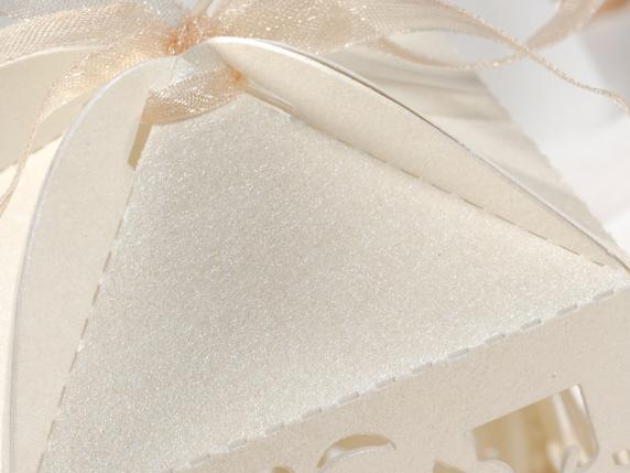 Cream glitter paper and flower carving favor box