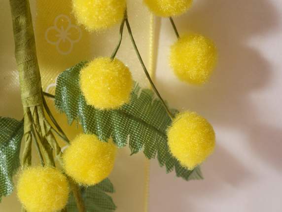 Mazzolino di mimosa artificiale con fiore in floccato