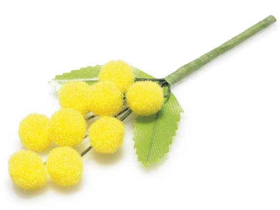 Rametto di mimosa artificiale con fiore in floccato