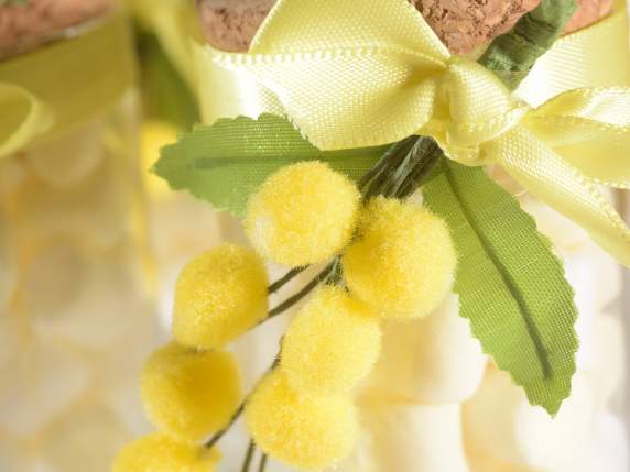 Rametto di mimosa artificiale con fiore in floccato