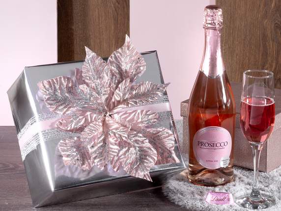 Estrella navideña en tela rosa con purpurina plateada