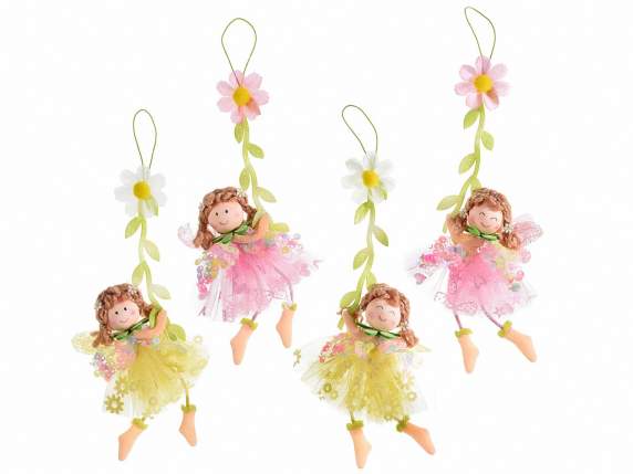 Flower fairy with tulle and daisy dress to hang