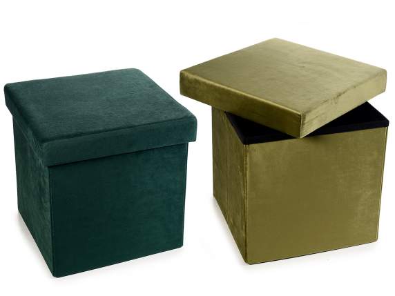 Folding wooden box with velvet effect fabric w / lid