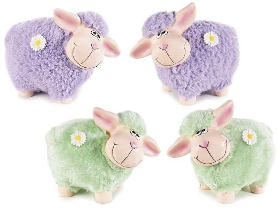 Mouton en terre cuite avec fourrure écologique douce