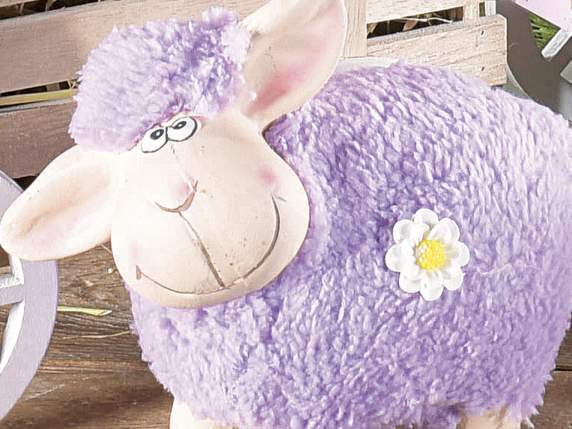 Mouton en terre cuite avec fourrure écologique douce