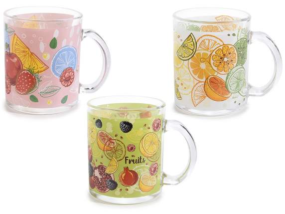 Fruit Juice design glass mug with handle