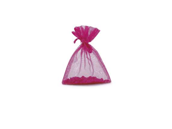 Fuchsia organza bag 8x11 cm with tie