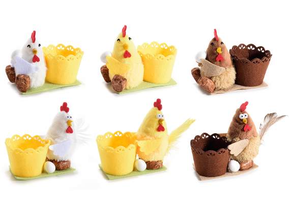 Gallina in peluche colorato con cestino in plastica