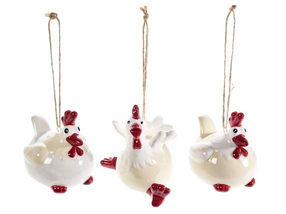 Gallinella decorativa in ceramica colorata da appendere