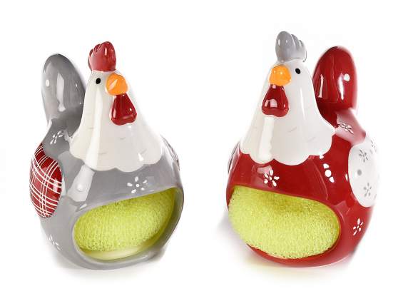 Gallinella in ceramica portaspugna con spugna inclusa