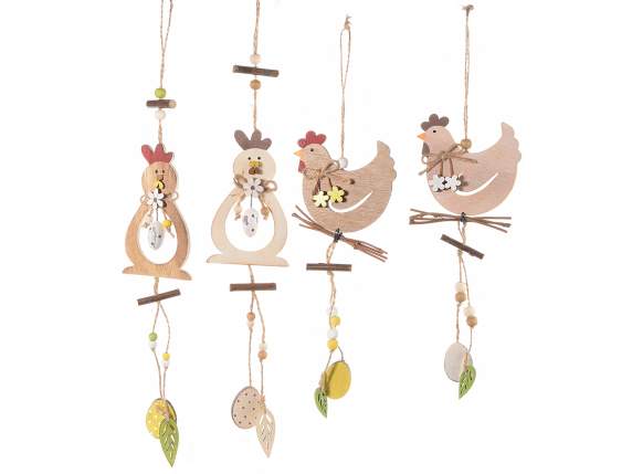 Gallinella in legno da appendere con pendenti