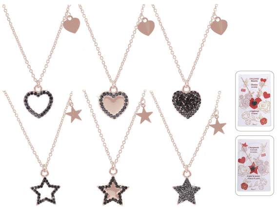 Collar de metal dorado rosa con forma de corazón-estrella y
