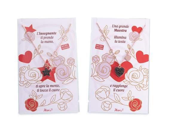 Collar de metal dorado rosa con forma de corazón-estrella y