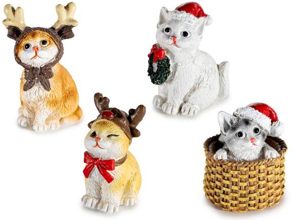 Gatito navideño de resina de colores