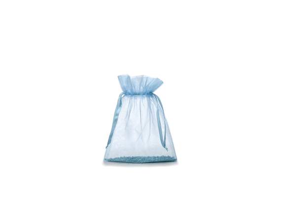 Geantă de organza albastru bebeluș 17x22 cm cu cravată