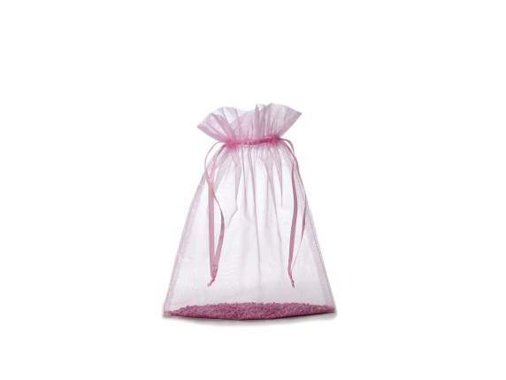 Geanta din organza roz caramel 23x30 cm cu cordon