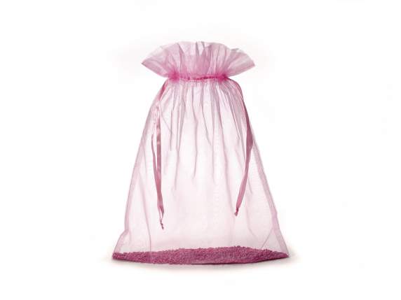 Geanta din organza roz baby 30x40 cm cu cravata