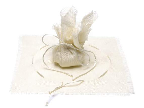 Tulle patrat din bumbac cu margine uzata i nur ecru