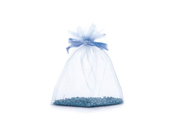 Geanta din organza albastru baby 12x16 cm cu cordon