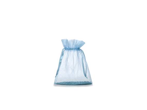 Geanta din organza albastru baby 17x22 cm cu cordon