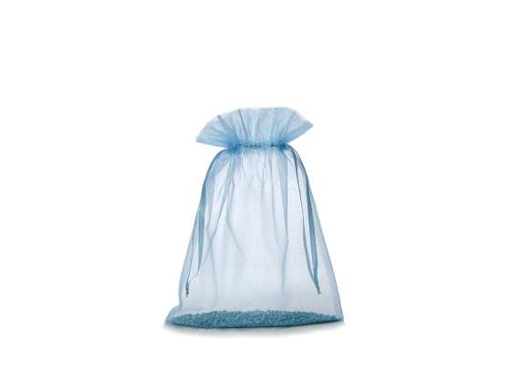 Geanta din organza albastru baby 23x30 cm cu cravata