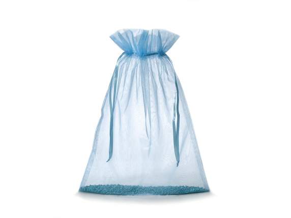 Geanta din organza albastru baby 30x40 cm cu cordon