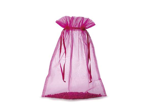 Geantă organza fuchsia 30x40 cm cu cravată