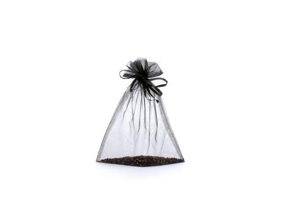 Geanta bistro neagra din organza 23x30 cm cu cordon