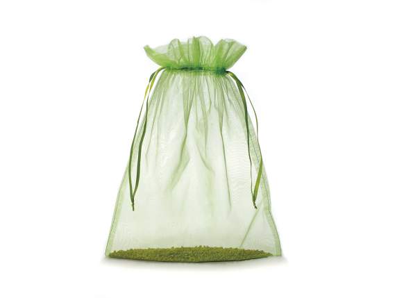 Geantă organza verde măr 30X40 cm cu cravată