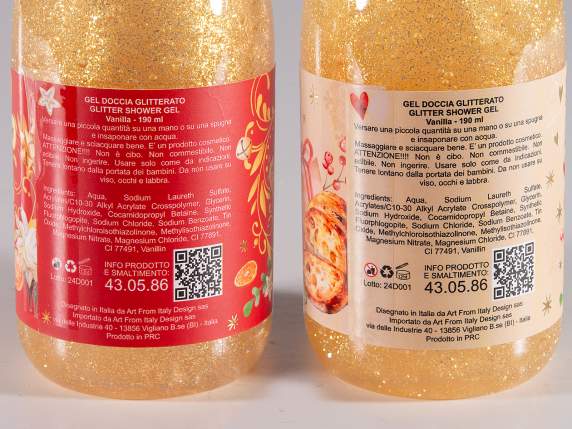 Botella 190 ml con gel de ducha perfumado con purpurina