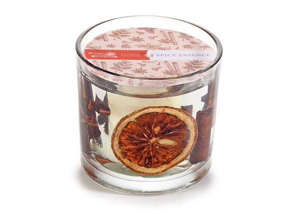 Scented candle in glass jar with gel and decorations