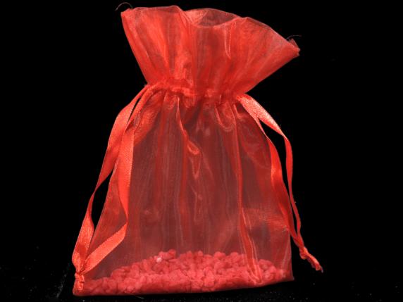 Geanta organza rosu capsuni 12x16 cm cu cravata