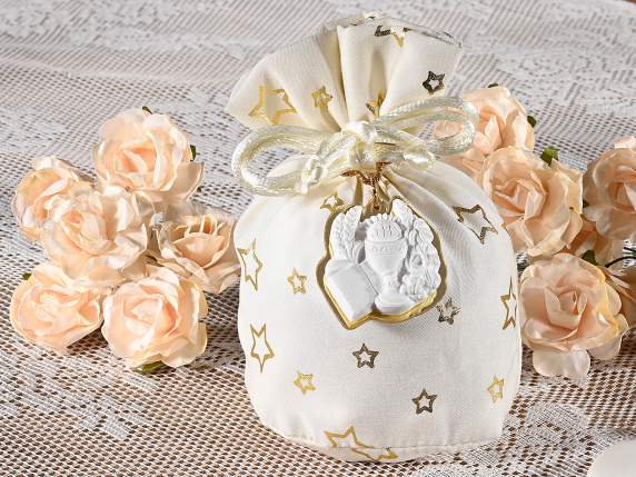 Geanta din stofa cu imprimeu stea aurie si decor de Comuniun