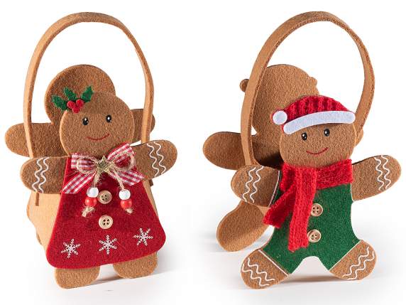Geanta Gingerbread Man din stofa cu haine decorate