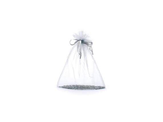 Geanta din organza argintie 23x30 cm cu cravata