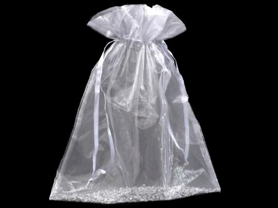 Geanta din organza argintie 23x30 cm cu cravata