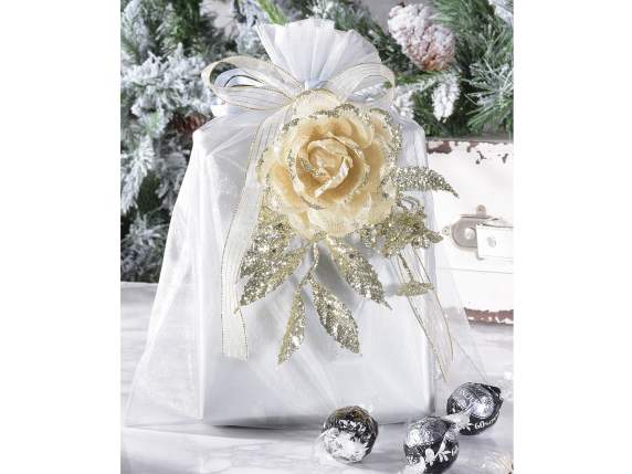 Geanta din organza argintie 23x30 cm cu cravata