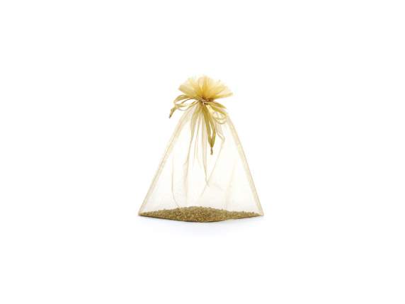 Geanta din organza aurie 23x30 cm cu cordon