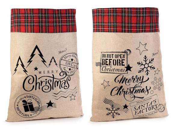 Gift bag in fabric with Christmas writing