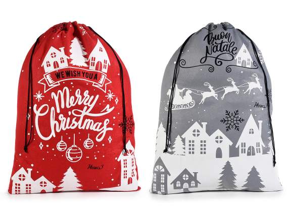 Gift bag in soft cloth with writing and Christmas decoration