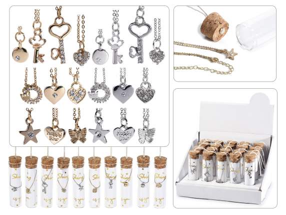 Girocollo metallo c/pendente in provetta di vetro e display