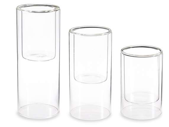 Set of 3 clear glass cylinder candle holder vases