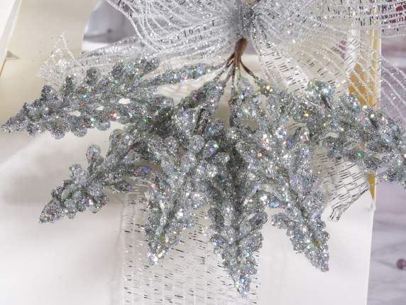 Bouquet of 6 silver glittered pine branches