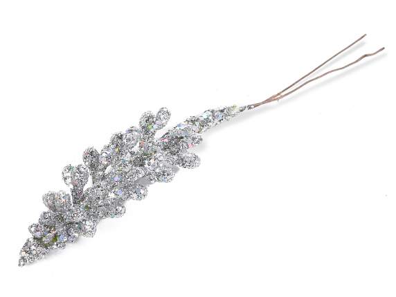 Bouquet of 6 silver glittered pine branches