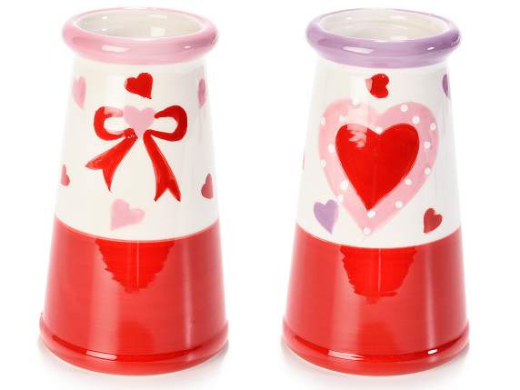Glossy ceramic jar with heart decorations