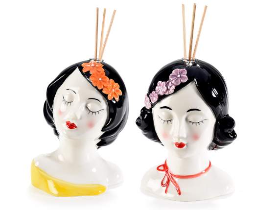 Glossy porcelain woman's face with perfume stick