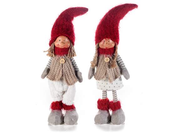 Gnome en resine et tissu avec chapeau rouge
