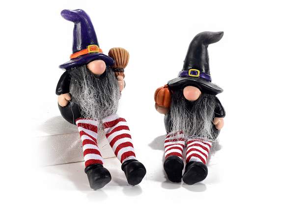 Gnome magicien jambes longues en ceramique avec barbe grise