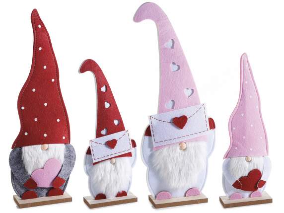 Set de 2 gnomi de pânză cu decorațiuni inimioare pe bază de