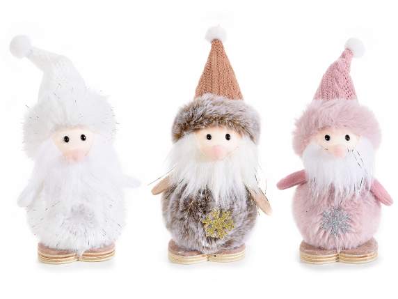 Babbo Natale in morbida eco-fur c-piedi legno da appoggiare